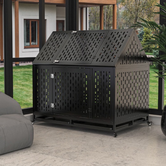 32398127-76b2-498d-8297-3fad6220f677.jpg Heavy Duty Dog Crate 45 Inch Indestructible Pet Dog Cage Crate Kennel With Roof Top 2 Doors Removable Trays - Image 1