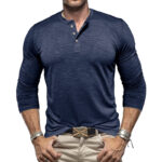 Men’s Long-Sleeve Henley T‑Shirt – Cotton Casual Button-Up Tee - Image 2