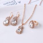 Water drop rhinestone necklace earrings ring set - Image 8