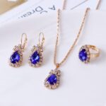 Water drop rhinestone necklace earrings ring set - Image 2
