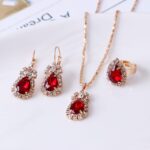 Water drop rhinestone necklace earrings ring set - Image 9
