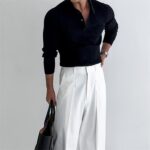 Men’s Slim Fit Lapel Polo – Solid & Striped Long Sleeve Knit Shirt - Image 3