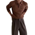 Men’s Slim Fit Lapel Polo – Solid & Striped Long Sleeve Knit Shirt - Image 4