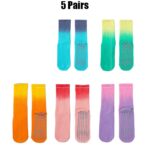 5 Pairs Pilate Grip Socks For Women Girls Anti-Skid Yoga Socks With Grips Hospital Socks Gradients Crew Socks Hospital Socks - Image 5