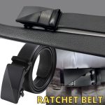 Microfiber PU Leather Ratchet Belt Belts For Men Adjustable Slide Buckle Black - Image 8