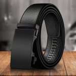 Microfiber Leather Mens Ratchet Belt Belts For Men Adjustable Automatic Buckle Black - Image 4
