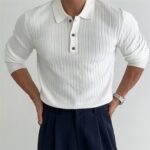 mens slim fit lapel polo shirt long sleeve