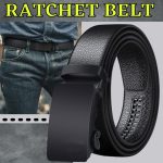 Microfiber Leather Mens Ratchet Belt Belts For Men Adjustable Automatic Buckle Black - Image 10