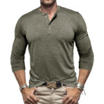 Men’s Long-Sleeve Henley T‑Shirt – Cotton Casual Button-Up Tee - Image 4