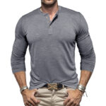 Men’s Long-Sleeve Henley T‑Shirt – Cotton Casual Button-Up Tee - Image 3