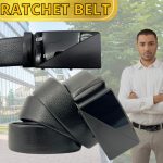 Microfiber PU Leather Ratchet Belt Belts For Men Adjustable Slide Buckle Black - Image 9