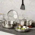 Stainless Steel Cookware Set 10pcs, All Stoves Compatible, Stainless Steel Saucepan Stockpot and Frying Pan, Oven Safe - Image 6
