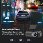 UHD 4K Dash Cam Dual Lens Driving Recorder Car DVR 1080P Rear Lens Camera Built-In WiFi GPS 24-Hour Parking Monitoring Black Box - Image 3