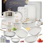 Pots and Pans Set Non Stick - Induction Compatible Kitchen Cookware Sets + Bakeware Sets , PFOA Free, (23 Pcs - Cream)