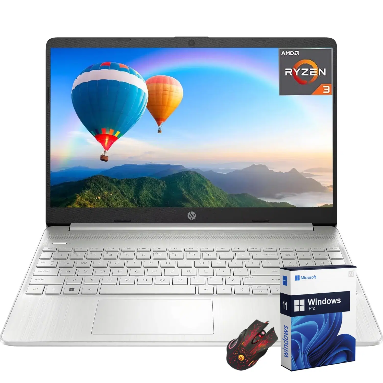 A9cf5f0faaf544e81bc85220f3c6ba1aeUwebp HP 15.6"HD Business Laptop,AMD Ryzen 3 5300U,32GB RAM,1TB SSD,Windows 11 Pro,Natural Silver,with Gaming Mouse - Image 1