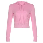 BIIKPIIK Drawstring Hooded Hoodie Suits Autumn Winter Solid Zipper Women Casual Pants Set Street Sporty Sweatshirt Two Piece Set - Image 8