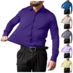 Men's Dress Shirts Solid Long Sleeve High Stretch Formal Business Casual Shirts Classic Regular Fit Button Down Work Shirts - Image 3