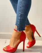 White Dress Wedding Shoes Women Ankle Strap Peep Toe High Heel Sandals Sexy Super High Heels Buckle Snake Pattern Woman Pumps - Image 15