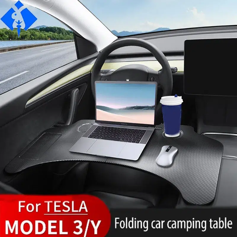S3572c75b736a4dcfac969d847c93c7943-1webp For Tray Table For Tesla Model 3 Model Y Folding Car Steering Wheel Board Laptop Foldable Desk Mount Eating Drinks Tray Holder - Image 1
