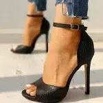White Dress Wedding Shoes Women Ankle Strap Peep Toe High Heel Sandals Sexy Super High Heels Buckle Snake Pattern Woman Pumps - Image 3