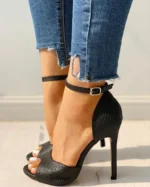White Dress Wedding Shoes Women Ankle Strap Peep Toe High Heel Sandals Sexy Super High Heels Buckle Snake Pattern Woman Pumps - Image 12