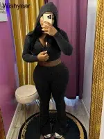 Sportswear Wash Retro Two 2 Piece Pants Set Sales Fall Winter Women Hoodies Jacket and Flared Trousers Suit Athletic Pink Outfit - Image 3