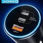 UHOMEBUY 200W Car Charger USB Type C Fast Charger 100W 65W 45W 20W PPS PD QC3.0 Quick Charger for Laptop iPhone 15 Samsung S23